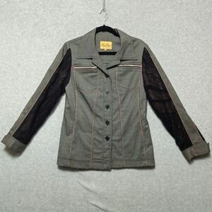 Lucia Ricci Italian Blazer Jacket Womens Small Black Mesh Panel Textured Button